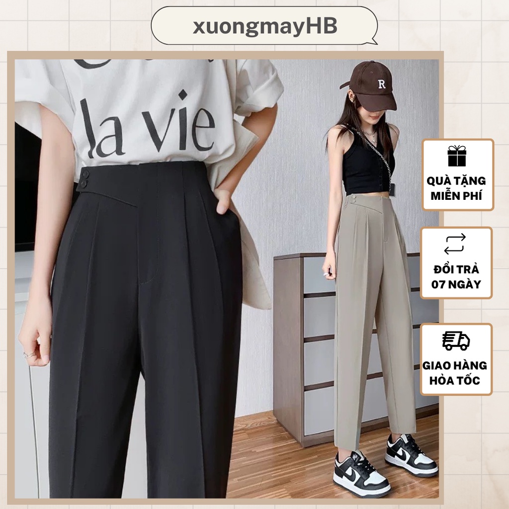 Quần baggy cạp cao 2 cúc lệch HB thiết kế thời trang công sở siêu tôn dáng Q003
