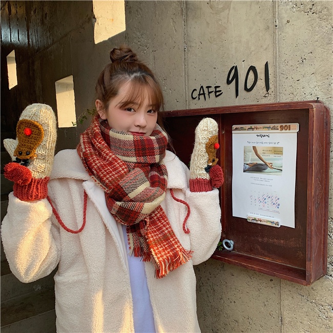 Khăn quàng cổ nữ kẻ dạ, khăn choàng 2 mặt phong cách vintage Loli Girl - LL16