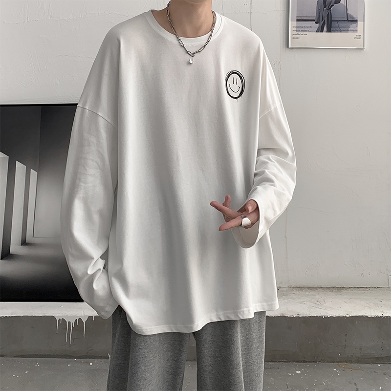 Áo thun nam size M-5XL tay dài dáng rộng thời trang mùa đông phong cách Hàn Quốc