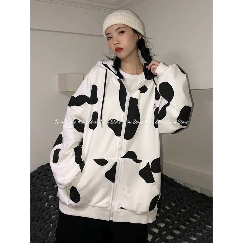 Áo Khoác Hoodie hoạ tiết Bò Sữa Form Rộng Unisex Nam Nữ màu hồng, đen - Ảnh Thật | BigBuy360 - bigbuy360.vn