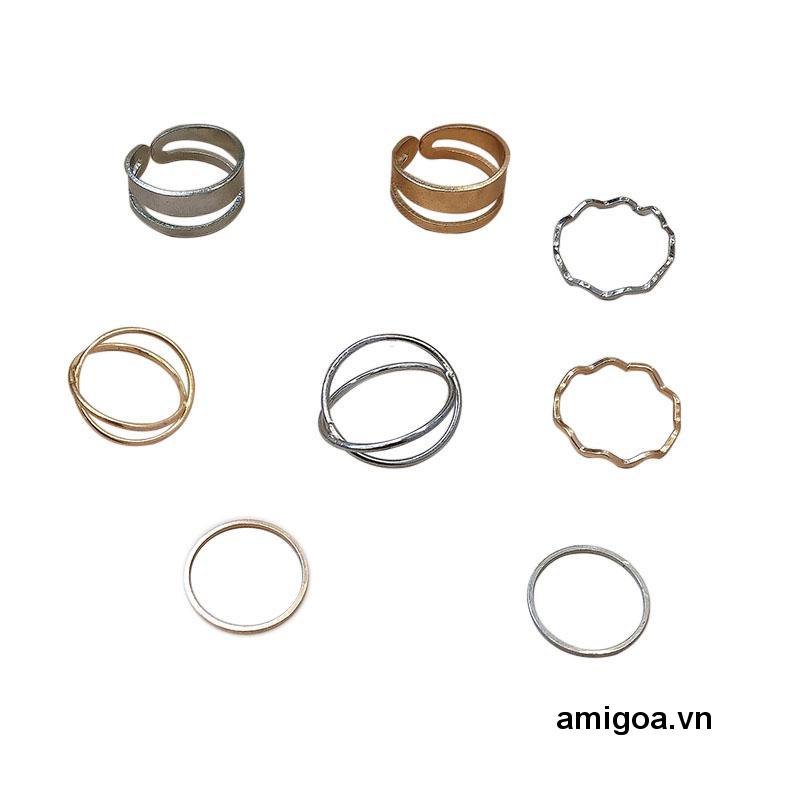 Set 4 Nhẫn Đeo Khớp Ngón Tay Kết Hợp Thiết Kế Đơn Giản Sang Trọng