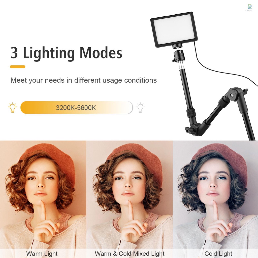 Andoer USB Video Conference Lighting Kit Including 2 * LED Video Lights 3200K-5600K Dimmable + 2 * Foldable Desk Mount Light Stands + 2 * Flexible Ballhead  Adapter + 10 * Color Filters(Red/Yellow/Blue/Green/White) for Live Streaming Video Recording Onlin
