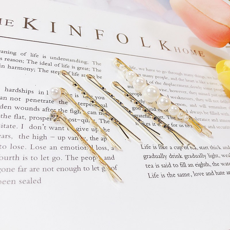 Kẹp tóc đính hạt giả ngọc trai phong cách Hàn Quốc