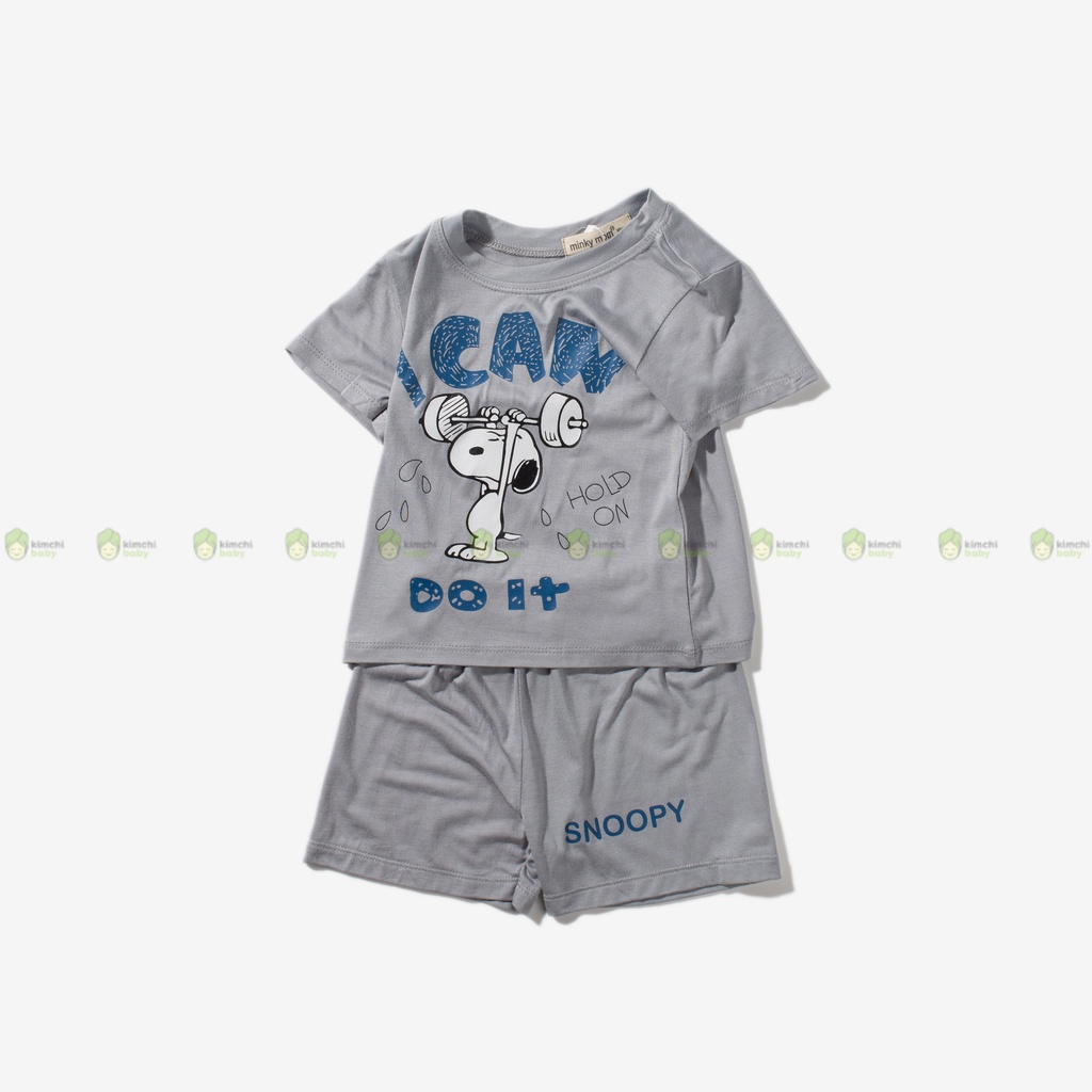 Bộ Cộc Tay Cho Bé Trai, Bé Gái Minky Mom Vải Thun Lạnh Hoạ Tiết Snoopy, Bộ Quần Áo Trẻ Em Mặc Nhà MKM2247