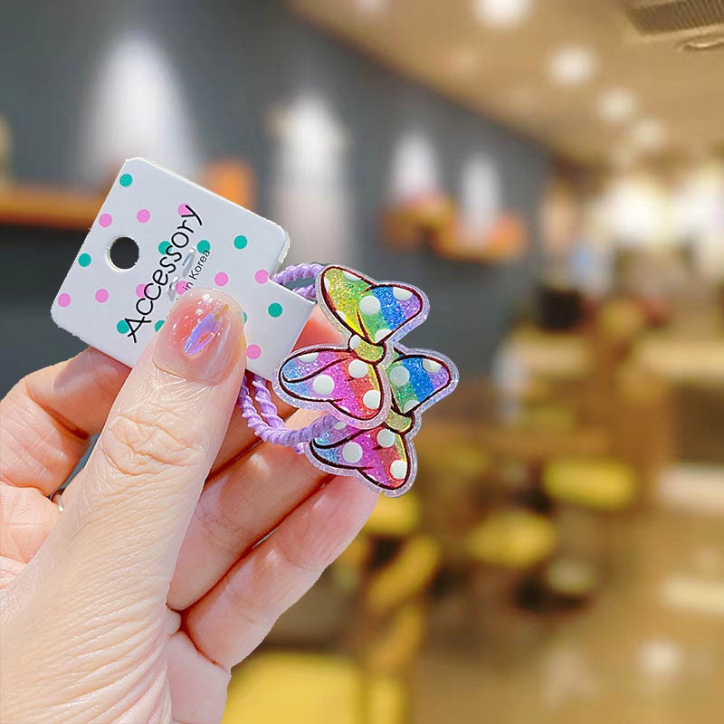 Set 2 Dây Cột Tóc Co Giãn Đính Kim Tuyến Màu Sắc Cầu Vồng Dễ Thương Cho Bé Gái