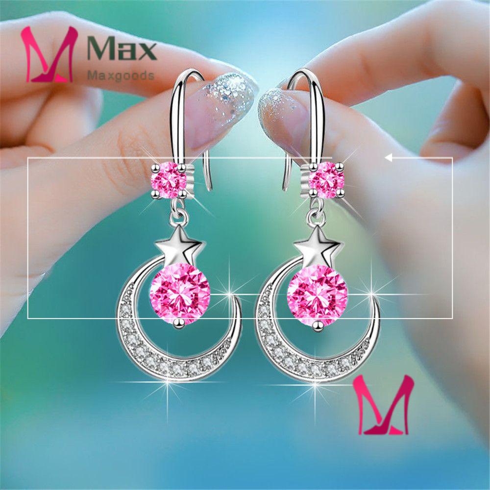 Bông Tai Hình Mặt Trăng Và Ngôi Sao Đính Đá Nhiều Màu Sắc Phong Cách Hàn Quốc Dành Cho Nữ