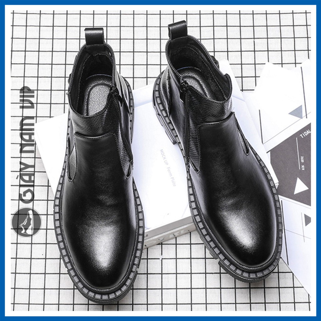Giày Nam Cổ Cao Đen Khóa Kéo Da Bò Thật Đẹp GIAYNAMVIP Giày Đen Nam Đế Cao Công Sở GNK158 | BigBuy360 - bigbuy360.vn
