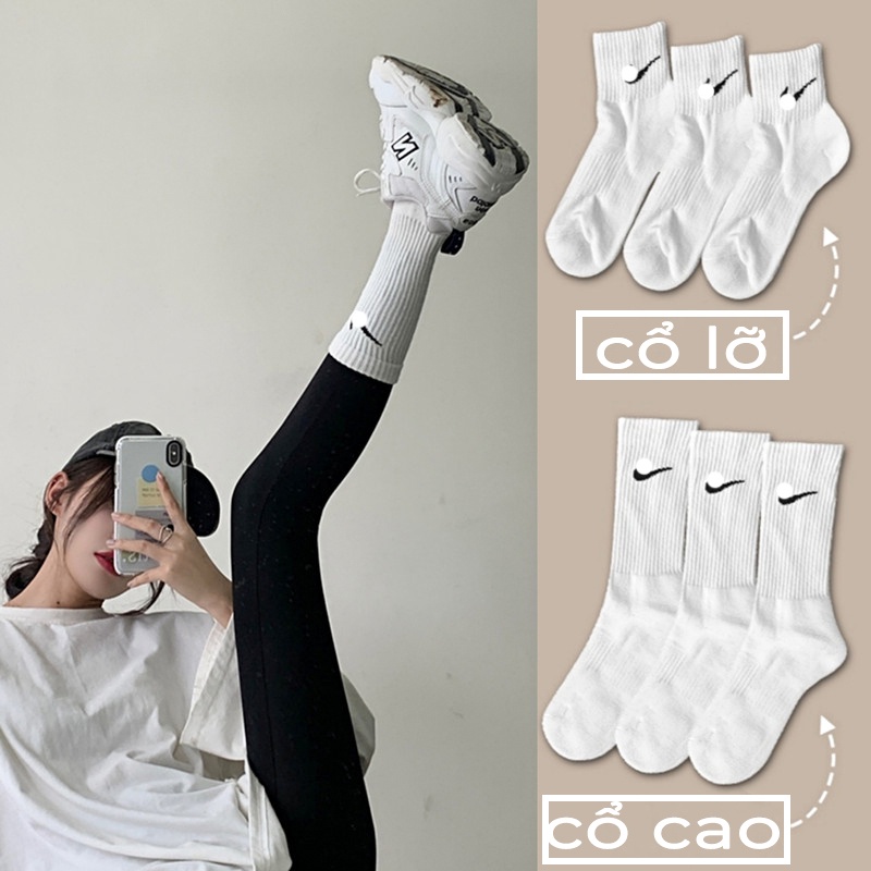 Tất thể thao nam nữ NK cổ cao thấp dày dặn loại cao cấp đủ màu phong cách thời trang dễ phối đồ