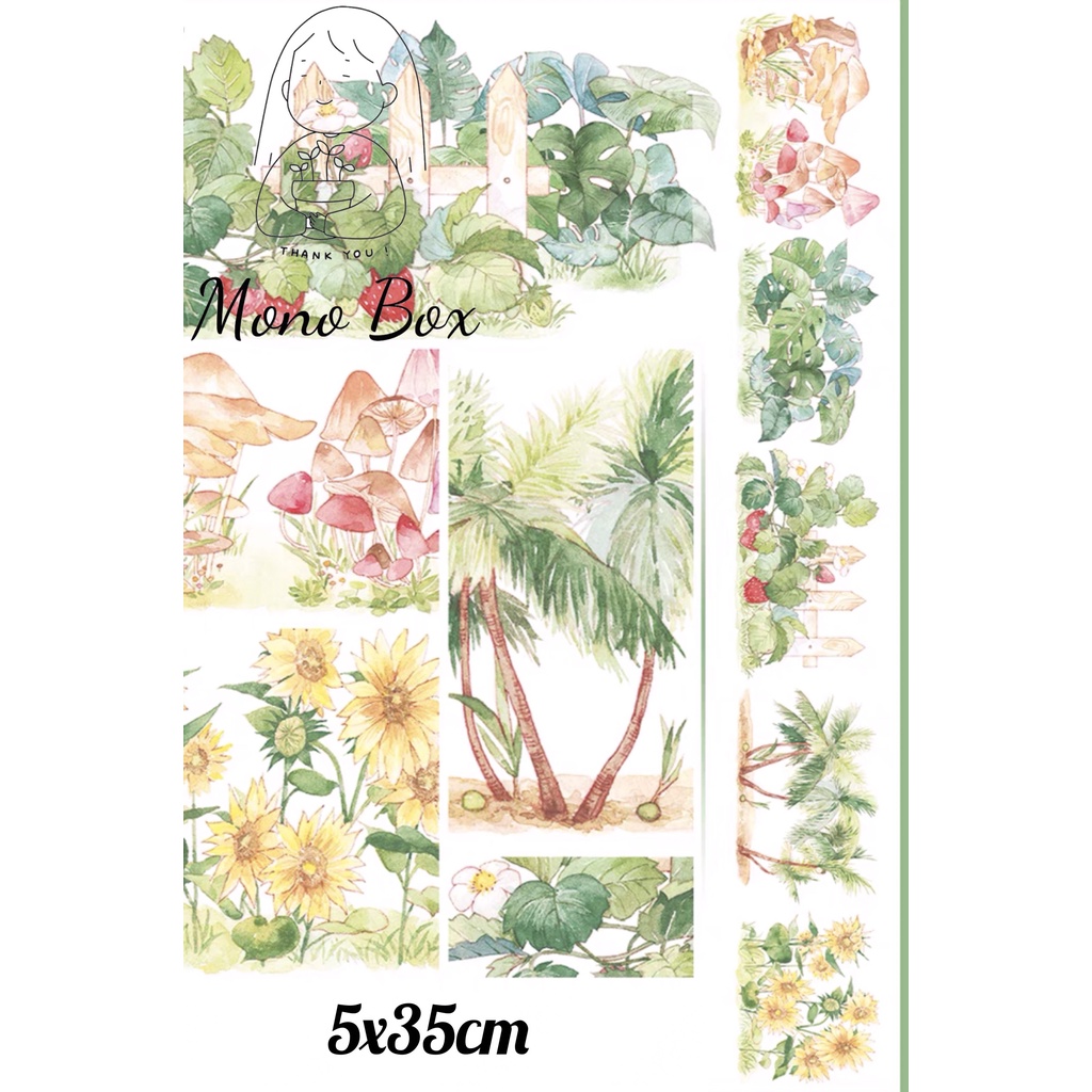[Chiết] Washi tape 5x35cm chủ đề phong cảnh cây cối, băng dán trang trí làm tranh washi Mono_box