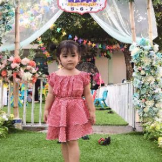 Váy đầm ca rô đỏ bé gái