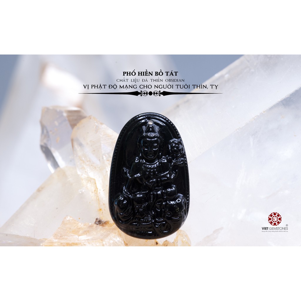 Mặt dây chuyền Phổ Hiền Bồ Tát Obsidian - Phật bản mệnh cho người tuổi Thìn, Tỵ