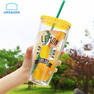Ly Nhựa Có Ống Hút Lock&Lock HAP507 YEL 750ml 2 lớp, cách nhiệt - Larva Store