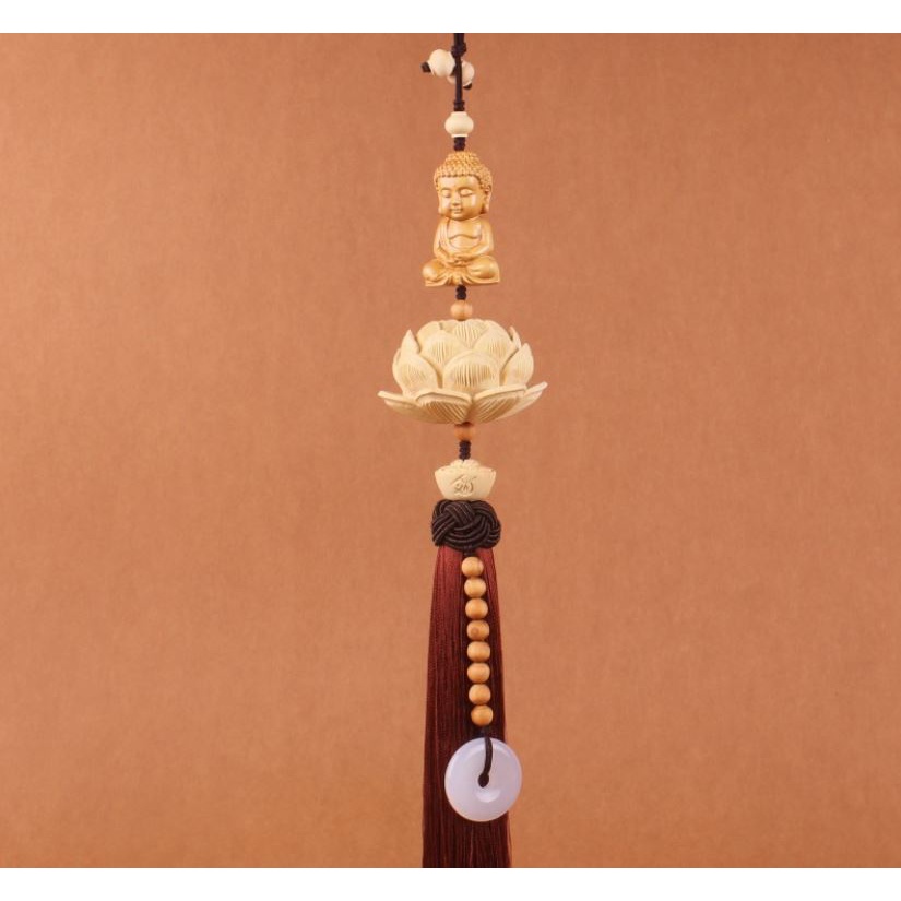 Dây Treo Khánh Phật Tọa Liên Hoa, Dây Treo Phật Sen Gỗ Hoàng Dương Trang Trí Ô Tô,Toả mùi thơm nhẹ