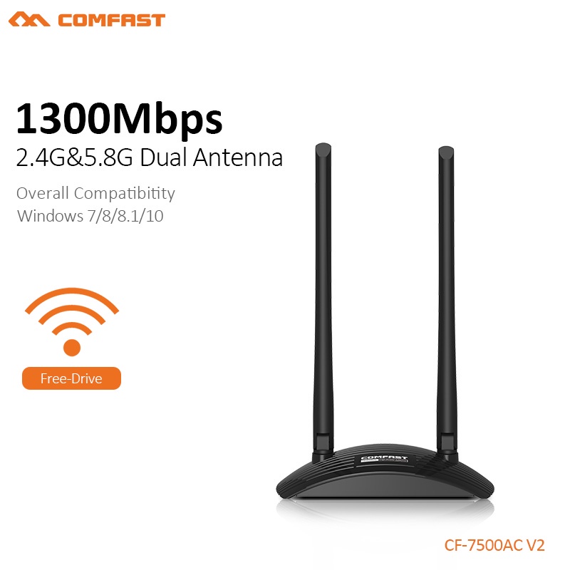 COMFAST Thẻ Mạng Wifi Không Dây Usb 3.0 1300Mbps Băng Tần Kép 6dbi Công Suất Cao CF-7500AC-V2