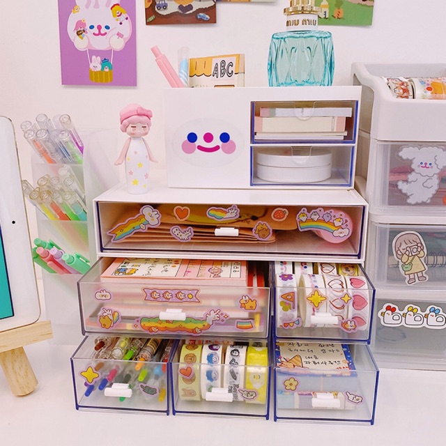 🍓Candyhouse 🍓 Hộp Ngăn Kéo, Tủ Đựng Đồ Dùng Học Tập Washitape Sticker
