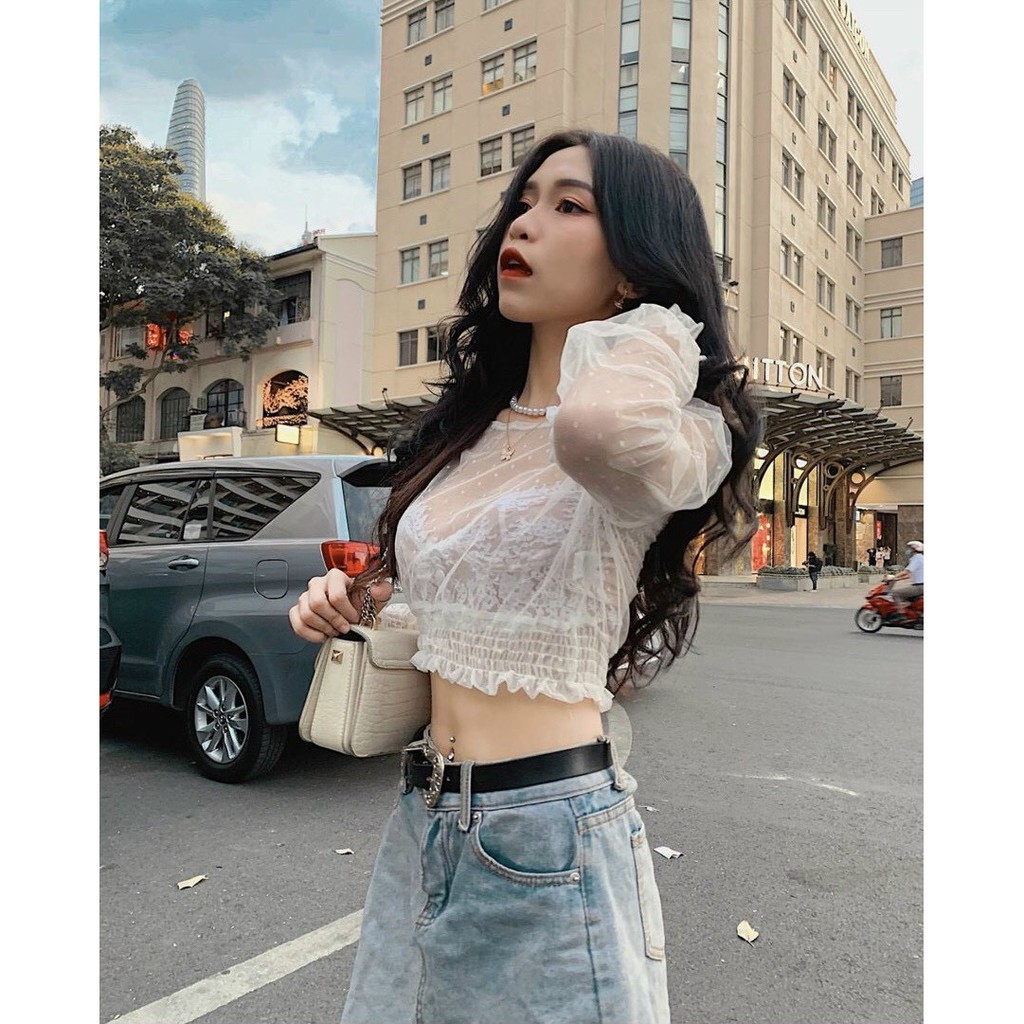 Áo Kiểu Nữ Siêu Xinh - Croptop Voan Kèm Bra Ren, Siêu Sexy, Siêu Tôn Eo Của Người Mặc, Siêu Dễ Mix Đồ Cho Các Chị Em