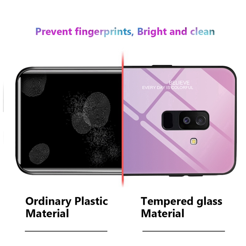 Ốp điện thoại kính cường lực cứng màu gradient cho Samsung Galaxy A6/A8 2018