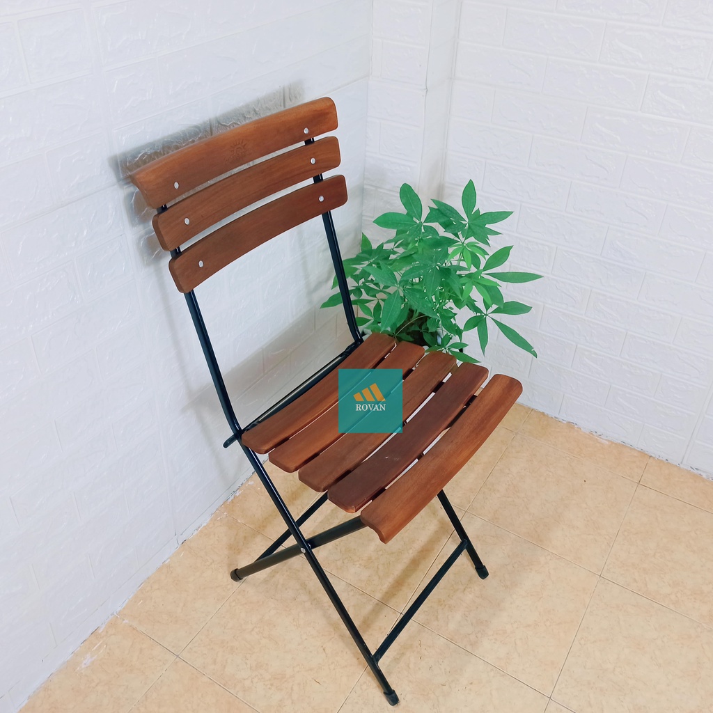 Ghế gỗ xếp Fansipan lưng cong chân sắt size lớn ngồi cafe, trà chanh