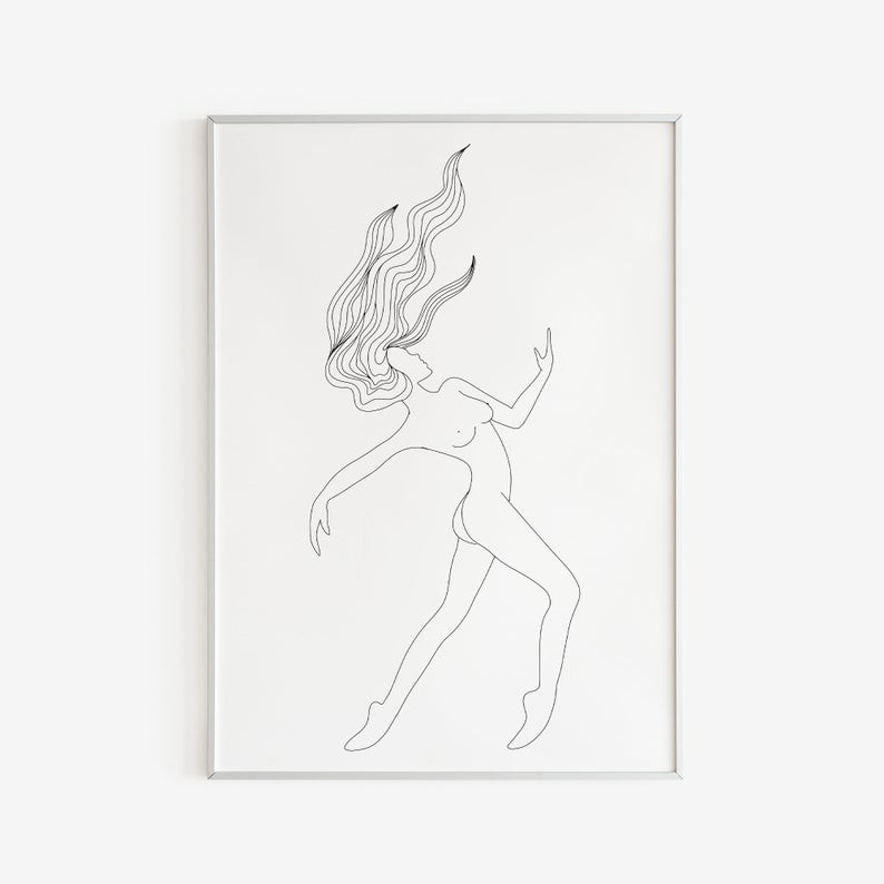 Tranh treo tường | Tranh Female Line Illustration, Minimalist Woman Drawing Print, Nude Line Art