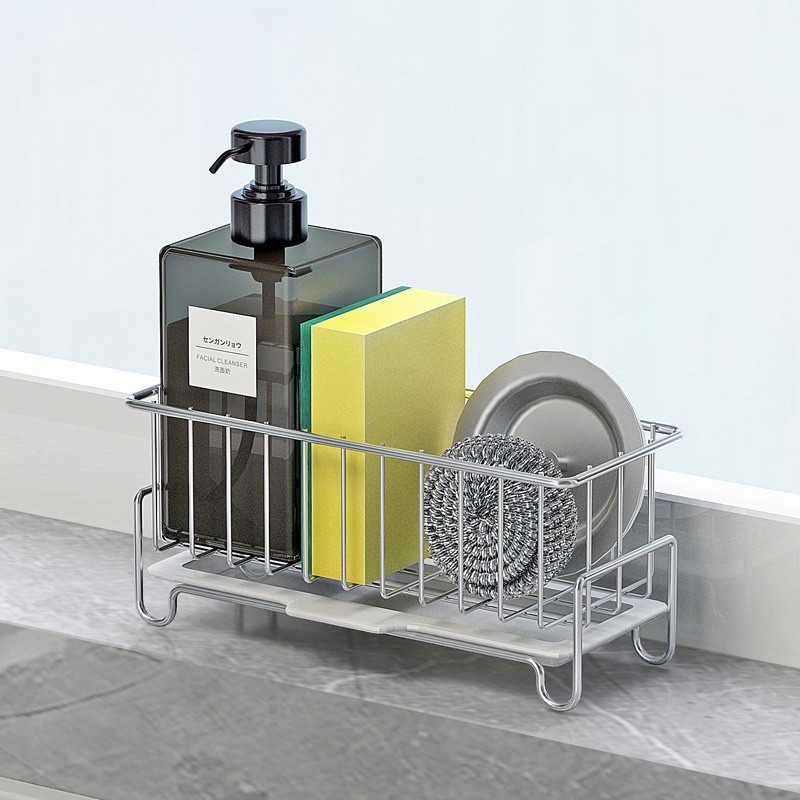 Kệ giá đỡ inox đựng dụng cụ rửa chén bát có khay hứng nước inox 304 không han rỉ