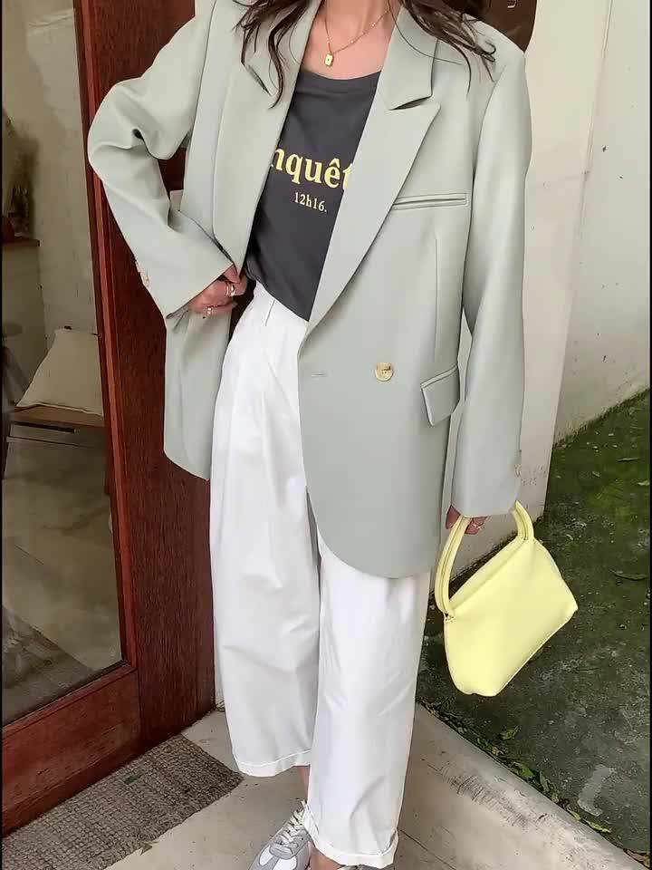 Áo khoác blazer hai nút dáng rộng cỡ lớn thiết kế thời trang phong cách xuân thu cho nữ | BigBuy360 - bigbuy360.vn