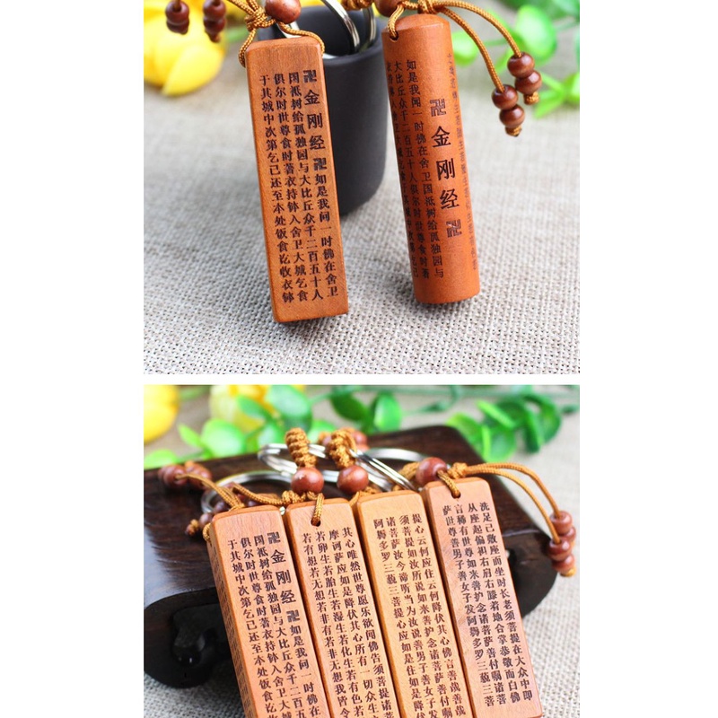 Móc Khóa Mặt Tròn Bằng Gỗ Đào Đính Kim Cương Thời Trang Cho Nam Và Nữ