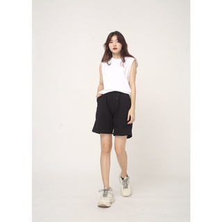 Quần short thun BASIC DA CÁ ngắn unisex nam nữ màu đen