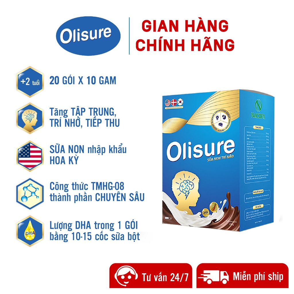 Sữa non trí não Olisure hộp 20 gói 10 gram hỗ trợ giúp bé tăng cường phát triển trí não