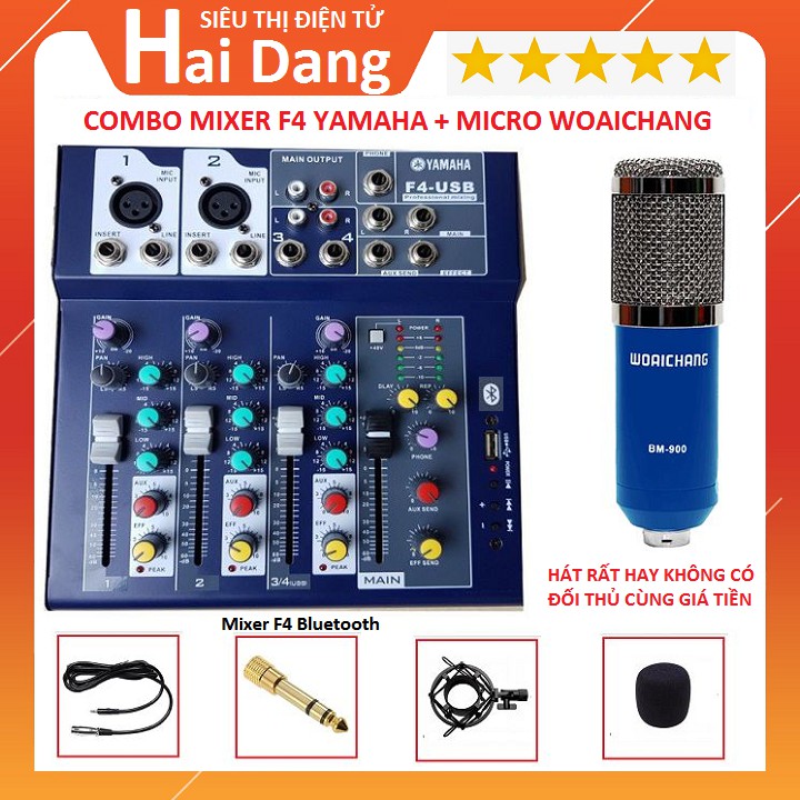 Combo Mixer Yamaha F4 Bluetooth, Và Micro Thu Âm Bm-900 hát Karaoke Online Tiếng Cực Hay