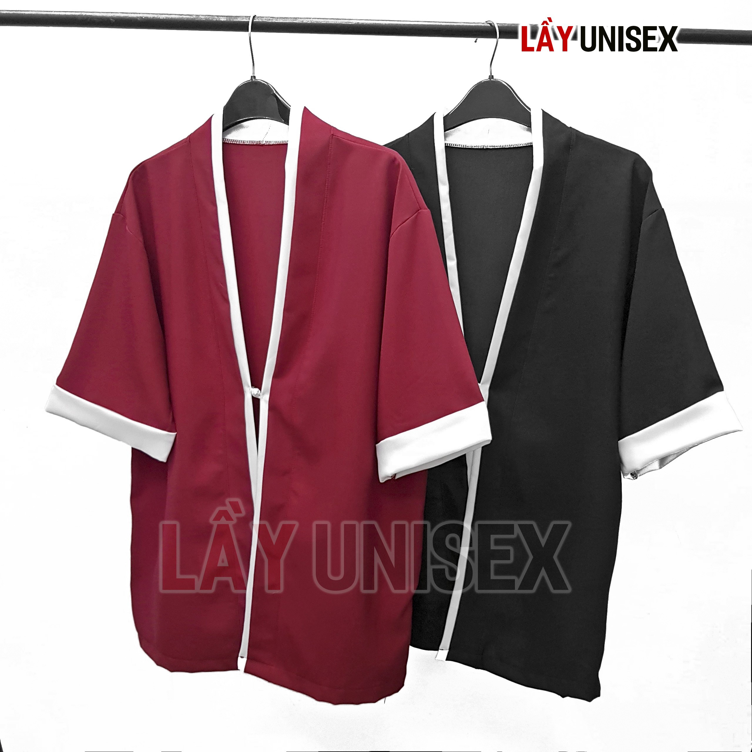 Áo khoác cardigan Haori Kimono form rộng nam nữ - Phong cách Nhật Bản - 2 màu Đỏ/ Đen