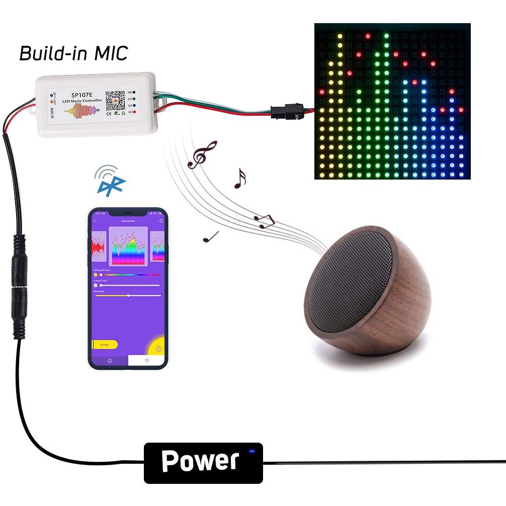 SP107E BỘ ĐIỀU KHIỂN LED FULL MÀU NHÁY THEO NHẠC ĐIỀU KHIỂN QUA APP MOBILE BLUETOOTH