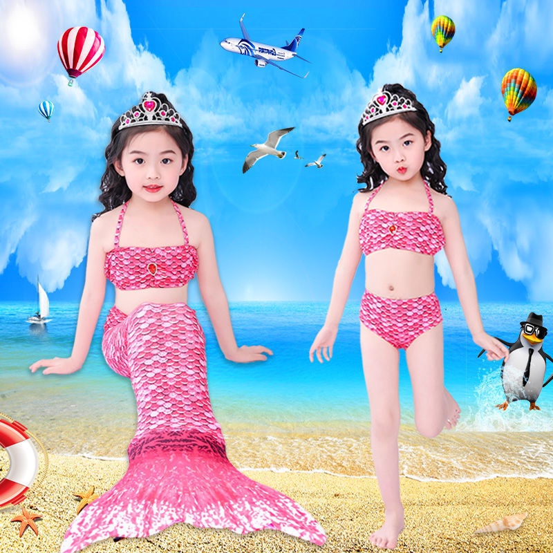 Bộ Đồ Bơi Ba Mảnh Đuôi Nàng Tiên Cá Nhiều Màu Sắc Thời Trang Mùa Hè Dành Cho Bé Gái