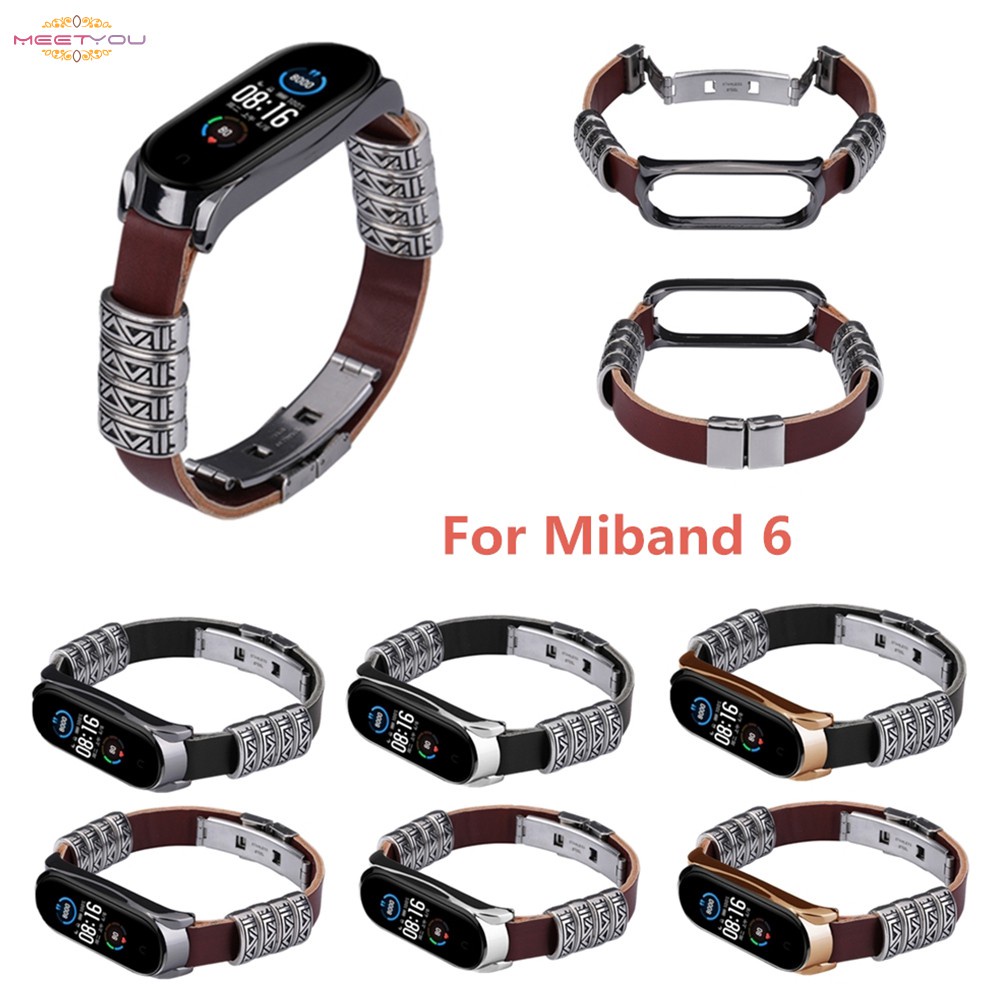 Dây Đeo Thay Thế Chất Liệu Da Phong Cách Retro Cho Milletes Mi Band 6 / 6 Nfc