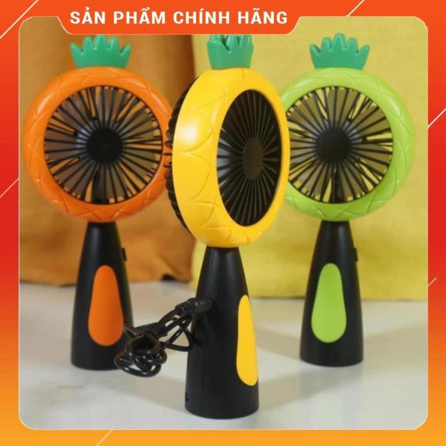 Quạt mini cầm tay để bàn hình quả dứa  tích điện cầm 2 mức gió (tặng dây sạc) nhỏ gọn dễ sử dụng