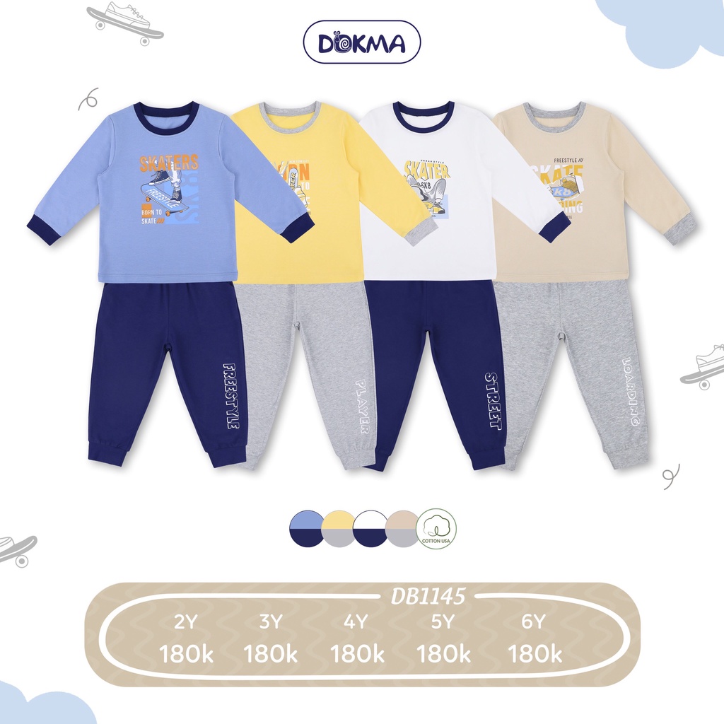 Bộ dài tay cổ tròn vải cotton mỏng - DOKMA