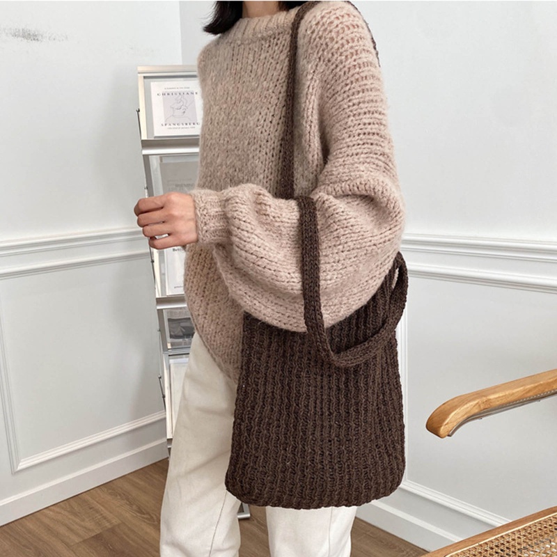 Túi Xách Tote Dệt Kim Cỡ Lớn Phong Cách Vintage