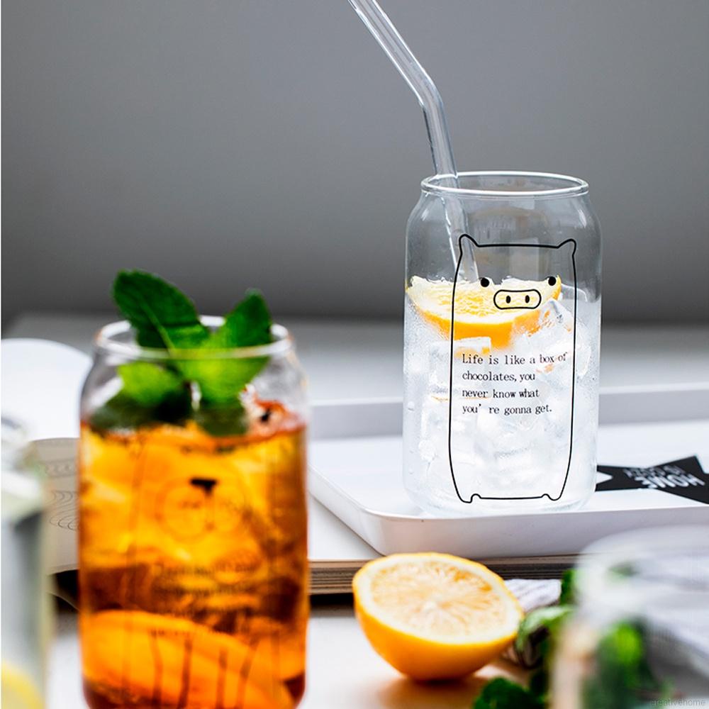 Cốc nước thủy tinh hình lon nước ngọt hoạt hình dung tích 400ml