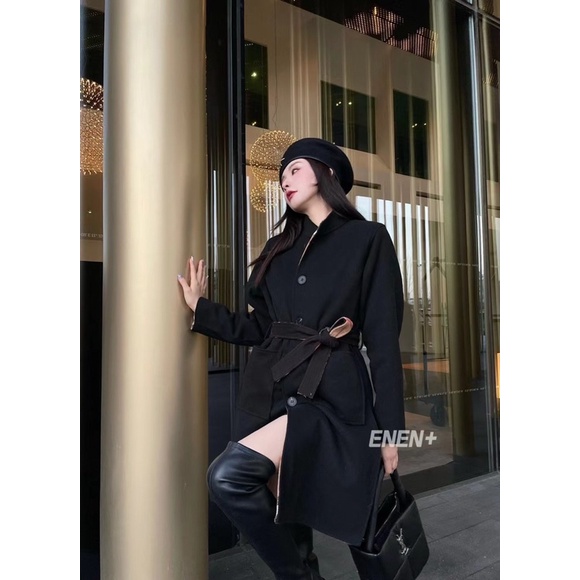 Áo khoác dạ dáng dài hai mặt một mặt trơn và hoạ tiết kẻ thương hiệu Burberry BBR cao cấp