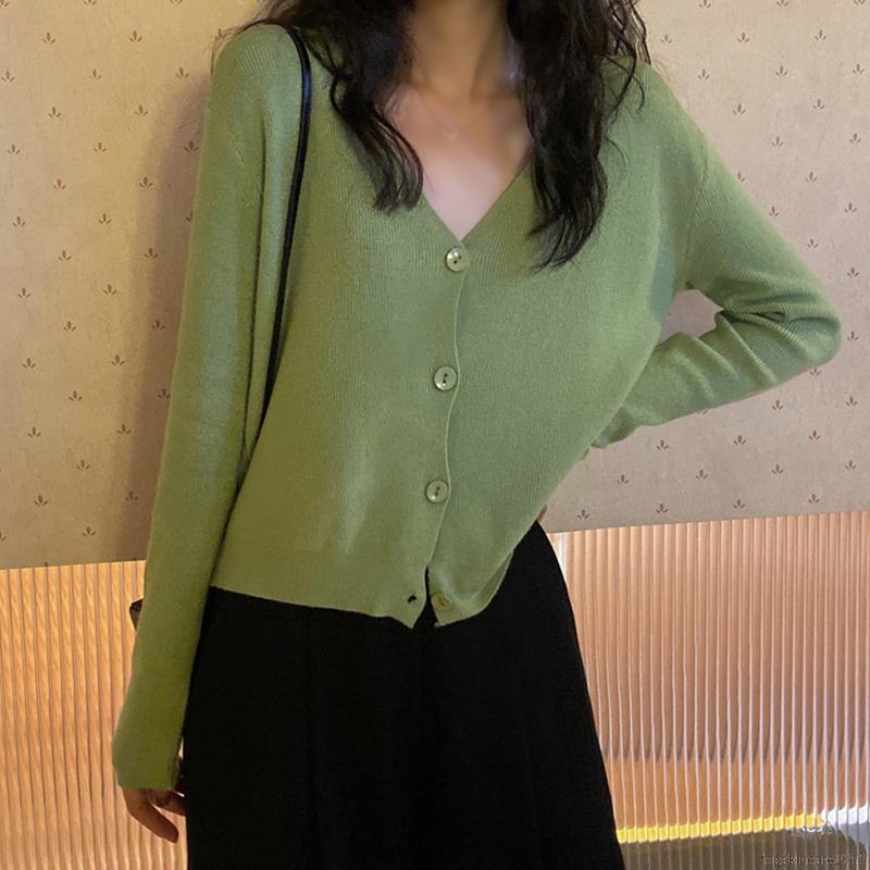 Fashion Women's Solid V-Neck Casual Long Sleeve Button Up Knitted Cardigan Tops | BigBuy360 - bigbuy360.vn