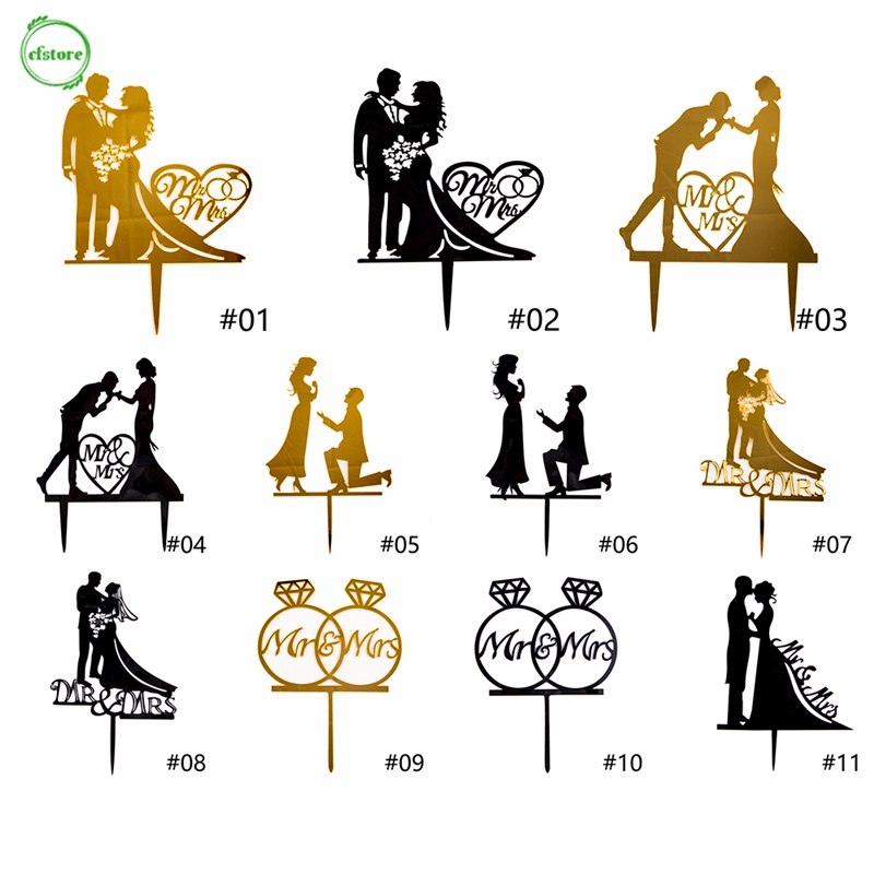 Tấm Ghim Trang Trí Bánh Kem Hình Cô Dâu Chú Rể Mr Mrs