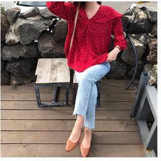Hàng order-sơ mi cổ bản to chấm bi korean style thu 2018