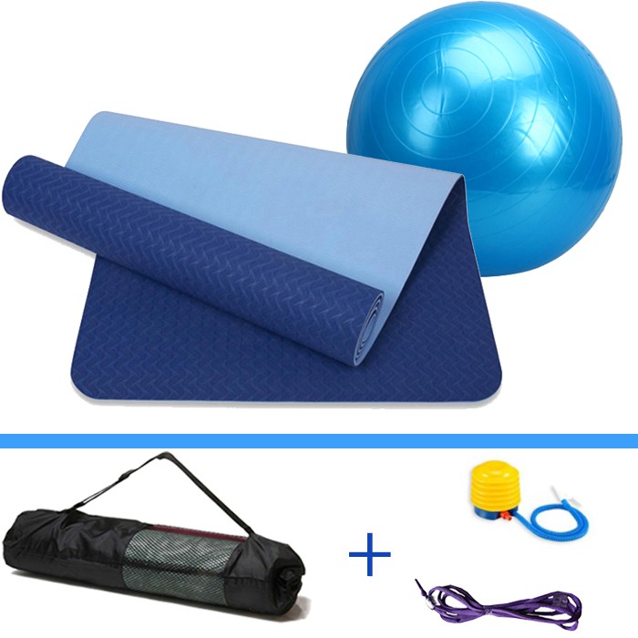 Combo thảm tập yoga TPE 6mm 2 lớp + bóng tập yoga cao cấp (Tặng túi đựng thảm và bơm bóng)