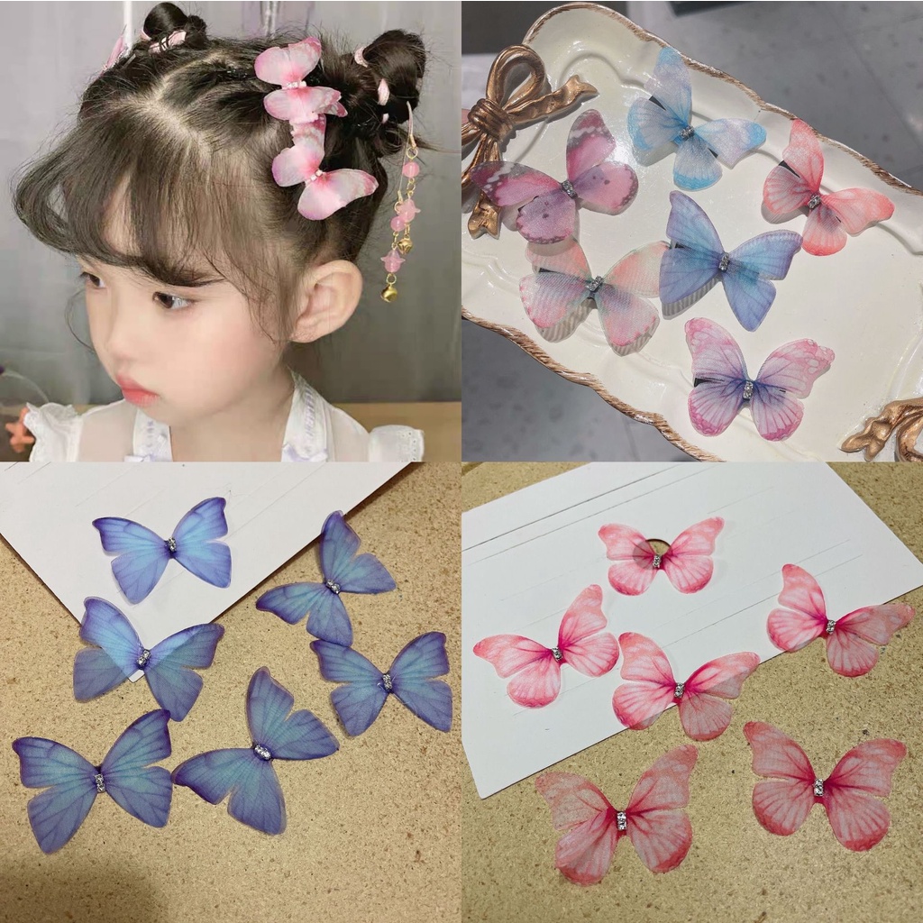 Bộ 5 kẹp tóc hình bướm ba chiều đính đá giả kim cương HAIMEIKANG dành cho bé gái công chúa ngọt ngào