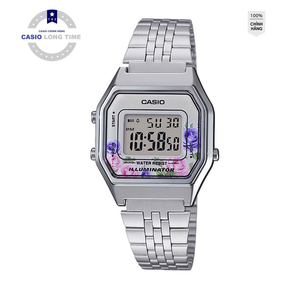 Đồng Hồ Nữ Casio LA680WA-4CDF Chính Hãng - Dây Đeo Kim Loại - Viền Mặt Màu Xanh Hình Hoa Hồng