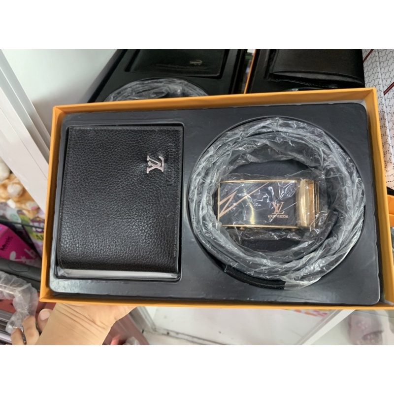 Bộ dây nịch thắt lưng 2 món full box dây thắt lưng kèm ví - Chất liệu da xịn bảo hành 6 tháng