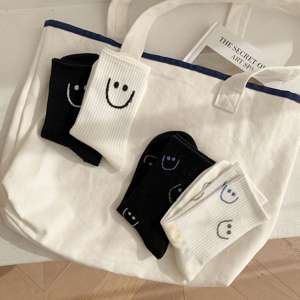 Vớ cotton cổ vừa thoáng khí in hình mặt cười hoạt hình dễ thương cho nữ