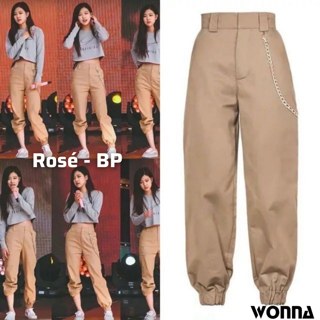 Quần jogger BLACKPINK LISA, ROSÉ & Hyuna Kaki Nam Nữ Dây Xích Cá Tính Ulzzang Kpop Cheap Moment