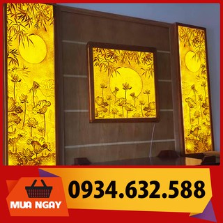 Tranh trúc chỉ in mâu ni, combo sen đài: 2 vách và 1 đèn vuông