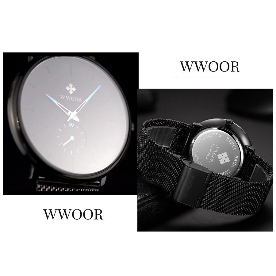Đồng Hồ Quartz Wwoor Chống Thấm Nước Chất Liệu Thép Không Gỉ 8855