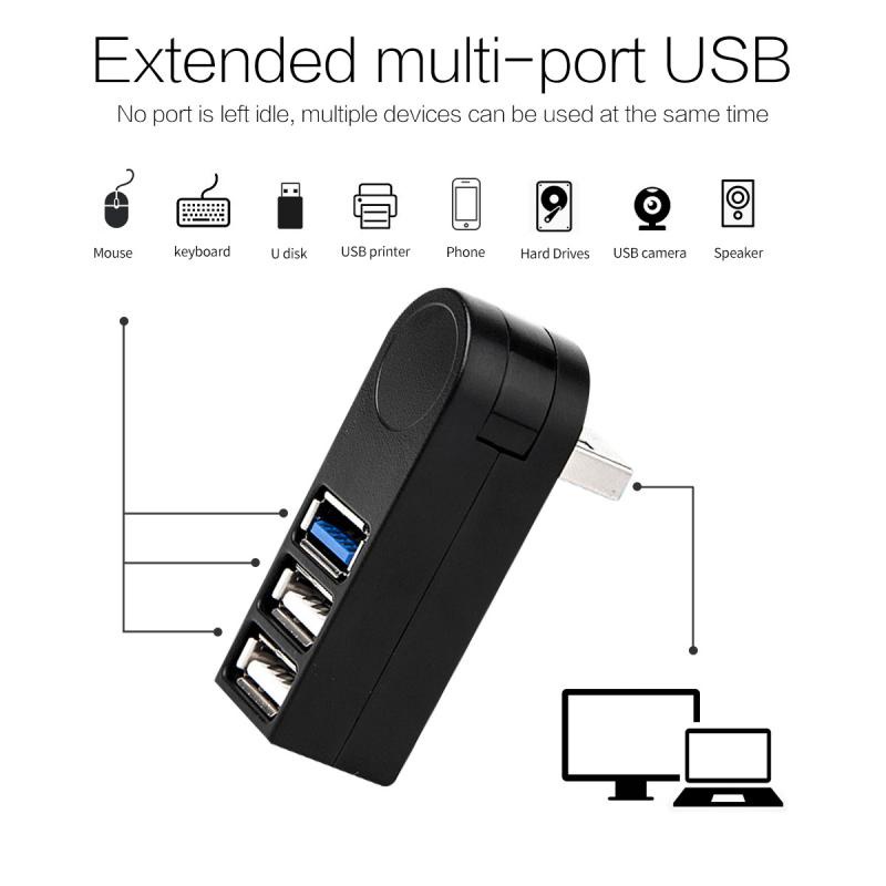 Hub chia 3 cổng USB 2.0/3.0 ANKNDO cho laptop/máy tính có thể xoay tiện lợi